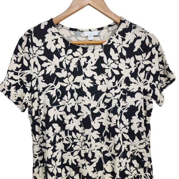 J Jill Shirt Dress Womens S‎ Black Cream Floral Pockets Buttons Short Sleeve - Picture 3 of 8
